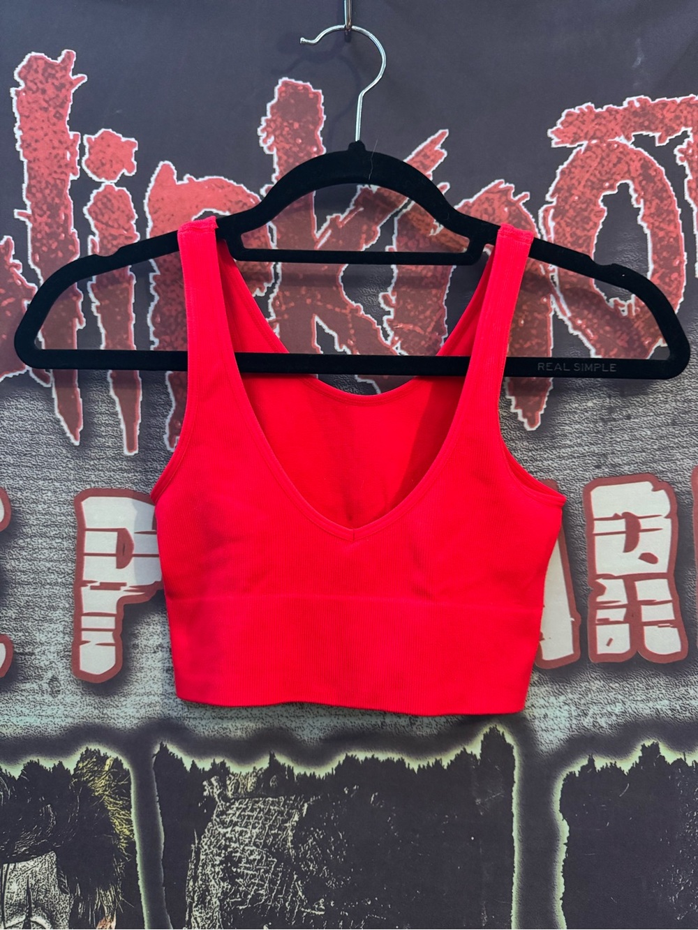 Streetwear Society Red Ribbed V-Neck Sports Crop Top